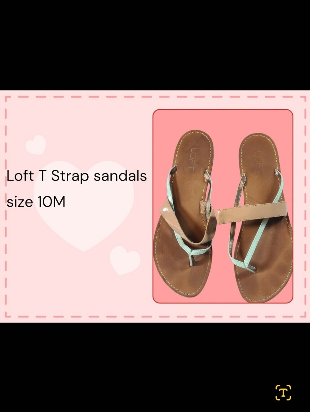 LOFT T-strap Womens Chic Leather Sandals in Brown and Mint 10M